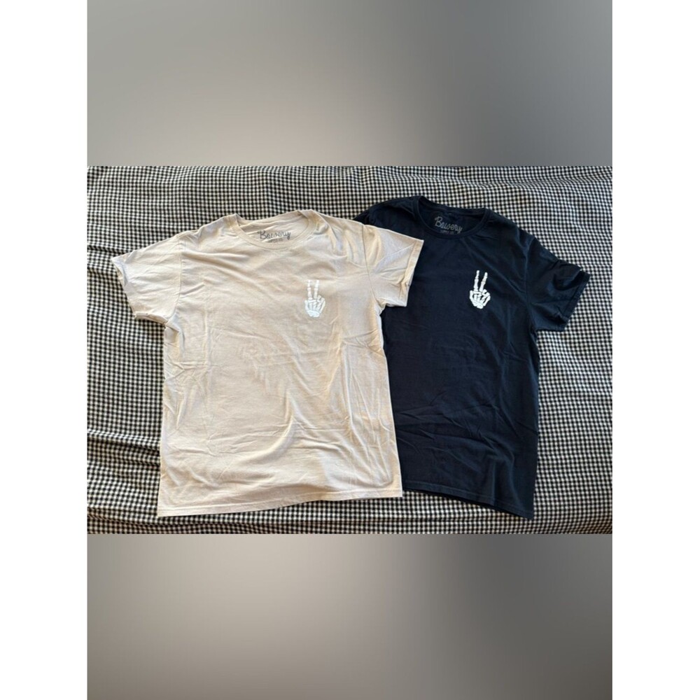 Bowery Supply Co. Peace Skeleton Tee - Black and Cream lot of 2 Men’s Mediums